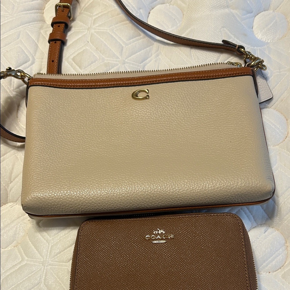 Coach Cream and Tan Crossbody Bag